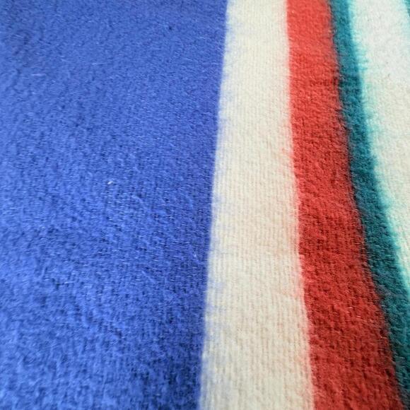 Baby Blanket Feel Striped Blue Aqua Red Vintage Camping Blanket Style But SOFT - Picture 14 of 15